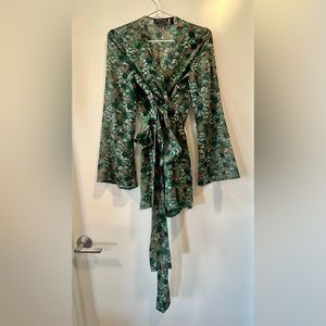 The Fifth Label Viridian Green Floral Print Long Sleeve Wrap Romper Boho XS